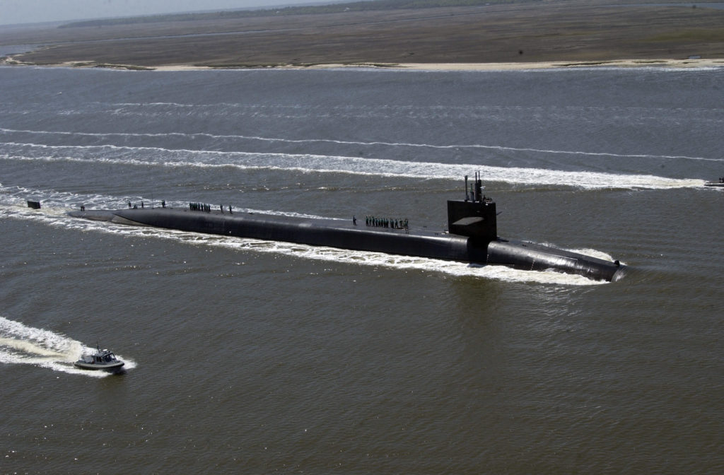 USS Florida (SSGN 728) makes her way through Cumberland Sound to Naval Submarine Base Kings Bay.