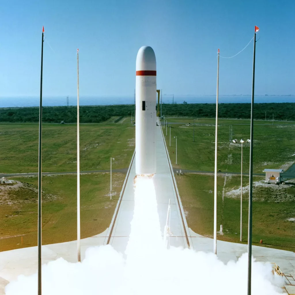 Trident II D5X-1 missile flight test from a flat pad in Cape Canaveral on January 15, 1987. 