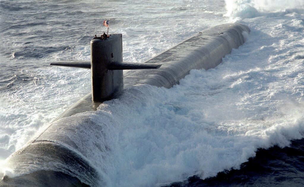 USS Maine (SSBN 741) is underway. She was the eighth Trident II submarine and the 16th Ohio class submarine built. 