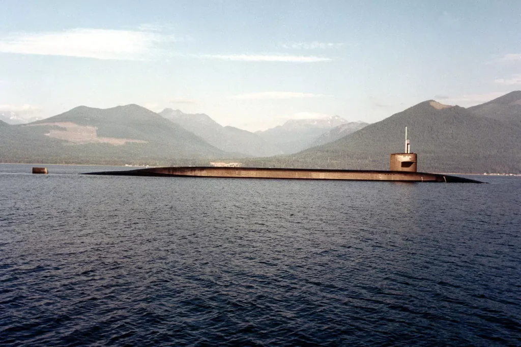 A starboard beam view of USS FLORIDA (SSBN 728). She was the third Trident Submarine.