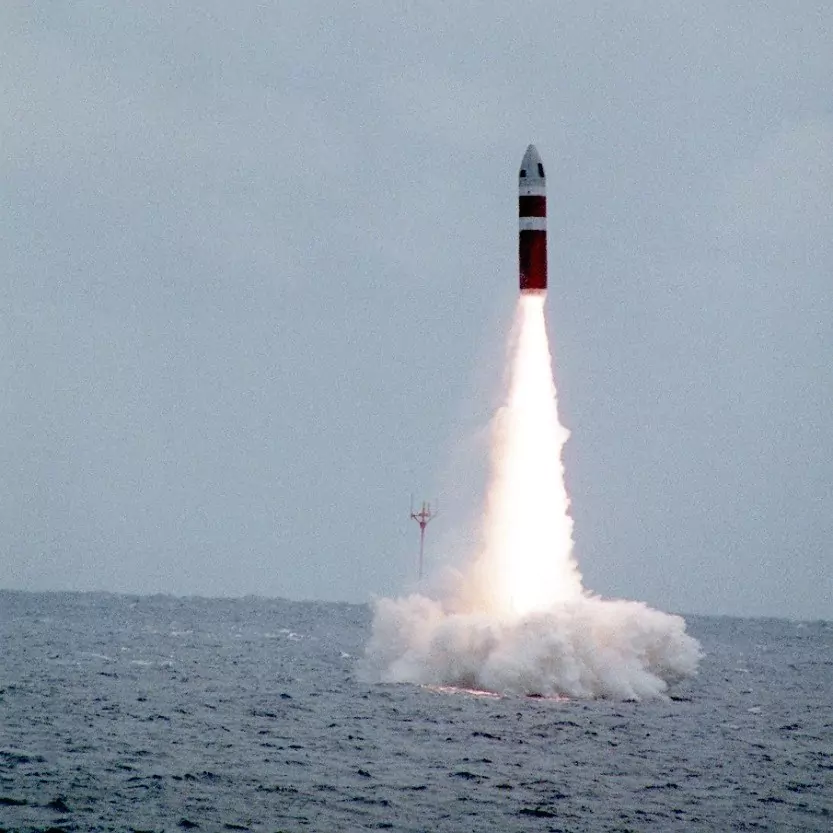A Poseidon C-3 (UGM-73A) missile is launched from USS LAFAYETTE (SSBN 616) on September 2, 1983