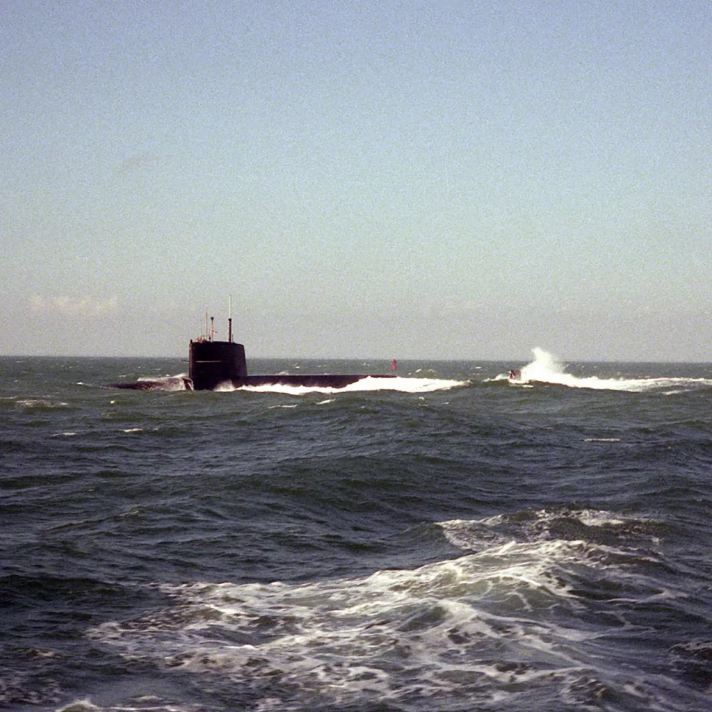 
A starboard bow view of USS TECUMSEH (SSBN-628) underway east of Charleston, S.C. She was the fifth submarine to be converted with POSEIDON C3 capabilities.
